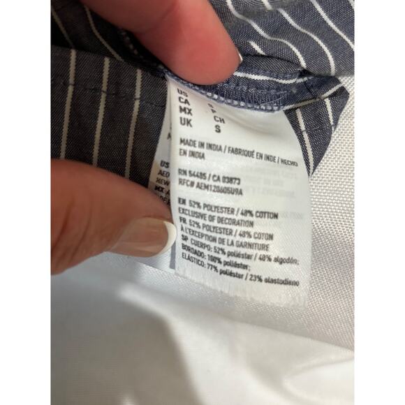 American Eagle embroidered stripe Loose Peasant Boho Coastal off shoulder top S - Picture 9 of 10